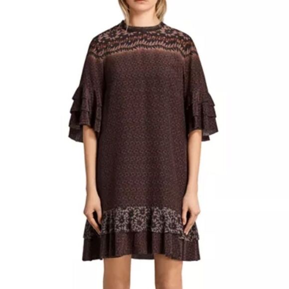 All Saints Rayen Anokhi Silk Dress in Size Small - Picture 2 of 12